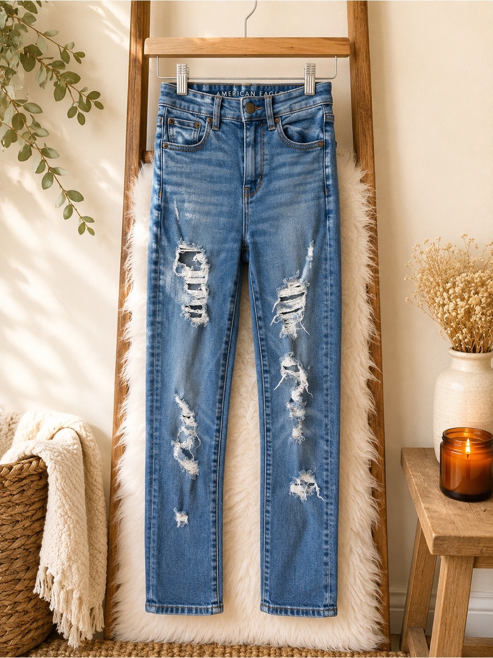 American Eagle Outfitters Light Blue Ripped High-Rise Skinny Jeans